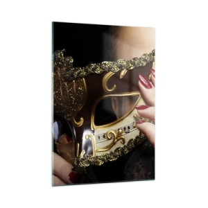 Glasbild - Bild auf glas - Eine goldene venezianische Maske auf dem Gesicht einer Frau - 50x70cm - Meine Welt ist barock - Moderne Wanddekoration für Wohnzimmer und Schlafzimmer ARTTOR