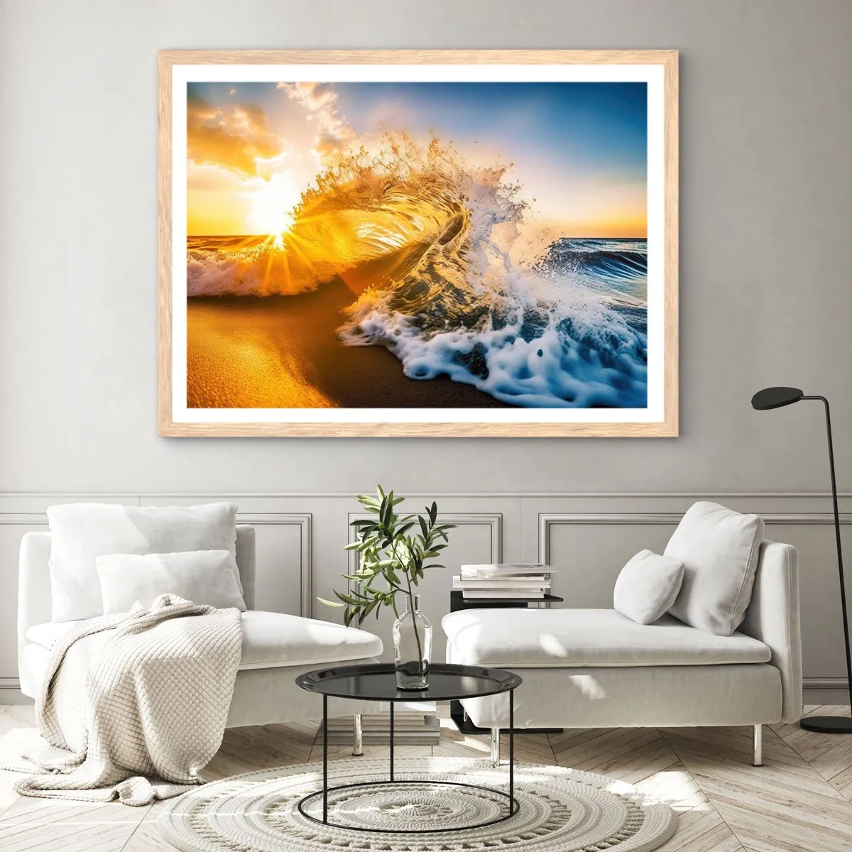 Poster in einem Rahmen aus heller Eiche - Spaß im Sand - 70x50 cm