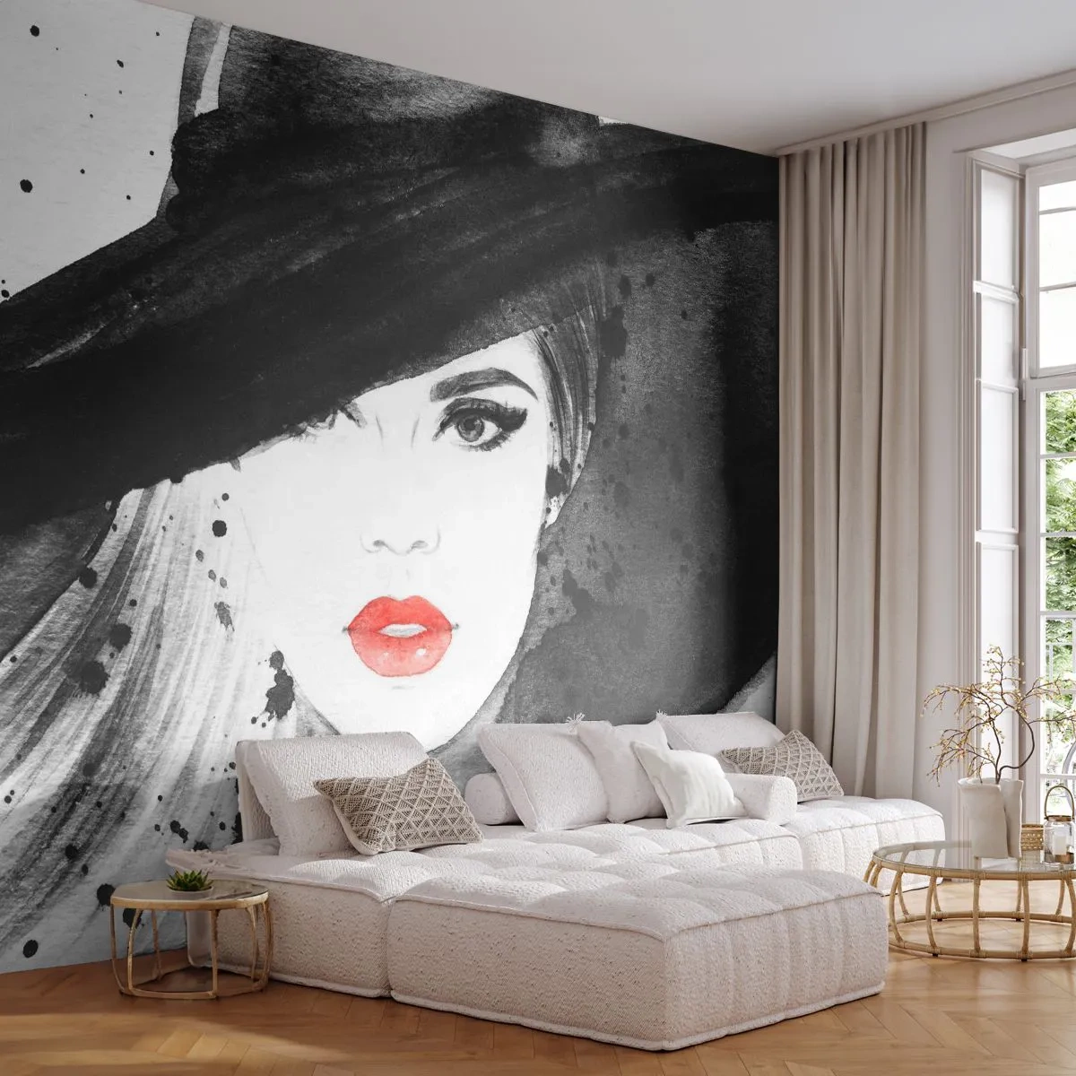 Fototapete Standard Eco - Frau in schwarz - Frau, Das Gesicht einer Frau, Porträt einer Frau - 350x256 cm