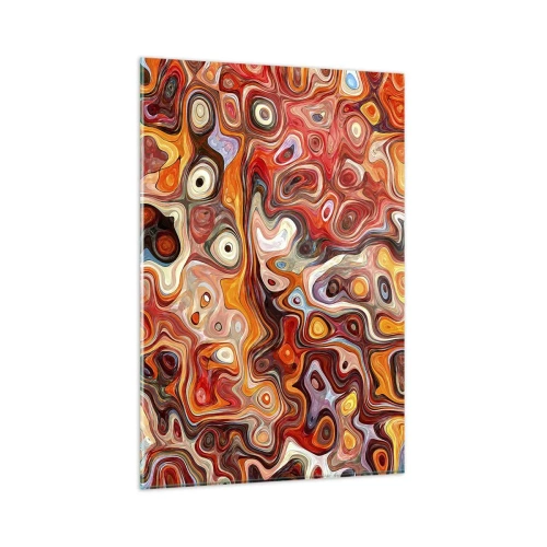 Glasbild - Bild auf glas - Eine abstrakte Komposition in warmen Rot-, Orange- und Gelbtönen. - 80x120cm - Wenn die Nüsse in Honig geschmolzen sind - Moderne Wanddekoration für Wohnzimmer und Schlafzimmer ARTTOR