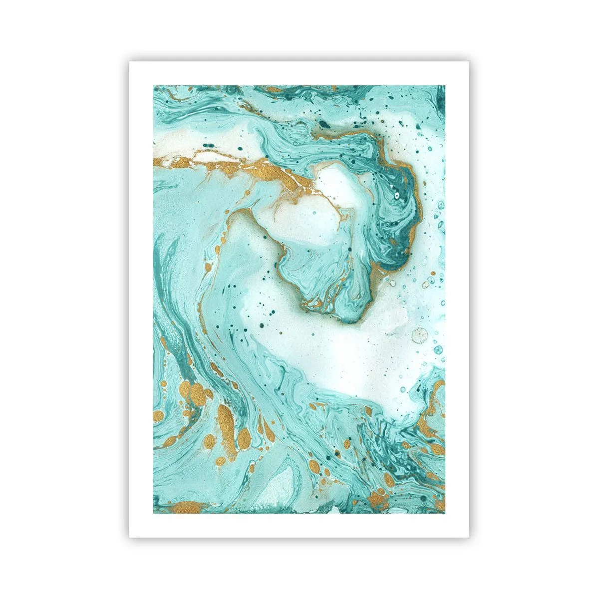 Poster - Türkis- und Goldabstraktion im Marmorstil - 50x70cm - Unter der großen Welle der Edo-Ära - Moderne Wanddekoration für Wohnzimmer und Schlafzimmer ARTTOR