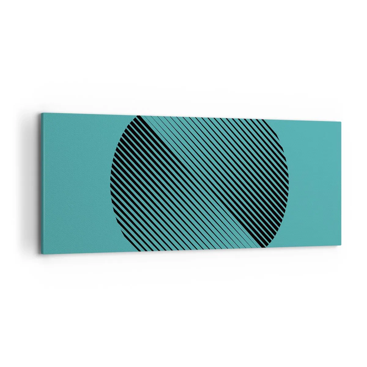 Bild auf Leinwand - Leinwandbild - Ein minimalistischer Kreis mit Linien auf türkisfarbenem Hintergrund. - 120x50cm - Kreis – eine geometrische Variante - Moderne Wanddekoration für Wohnzimmer und Schlafzimmer ARTTOR