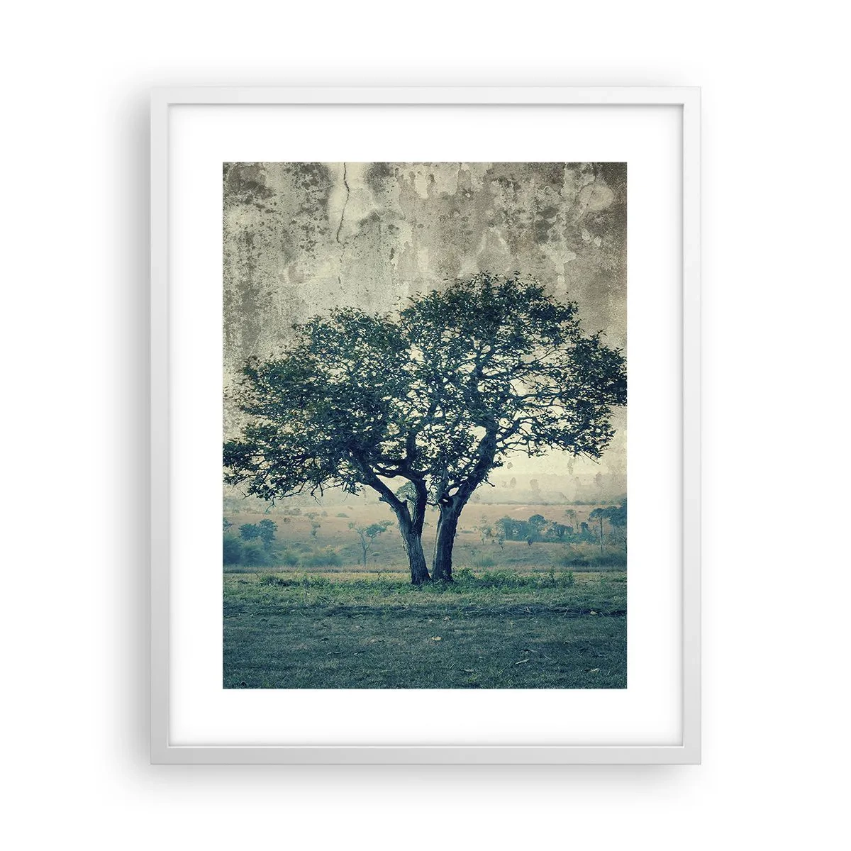 Poster in einem weißen Rahmen - Ein Apfelbaum auf blauem Feld? - 40x50 cm
