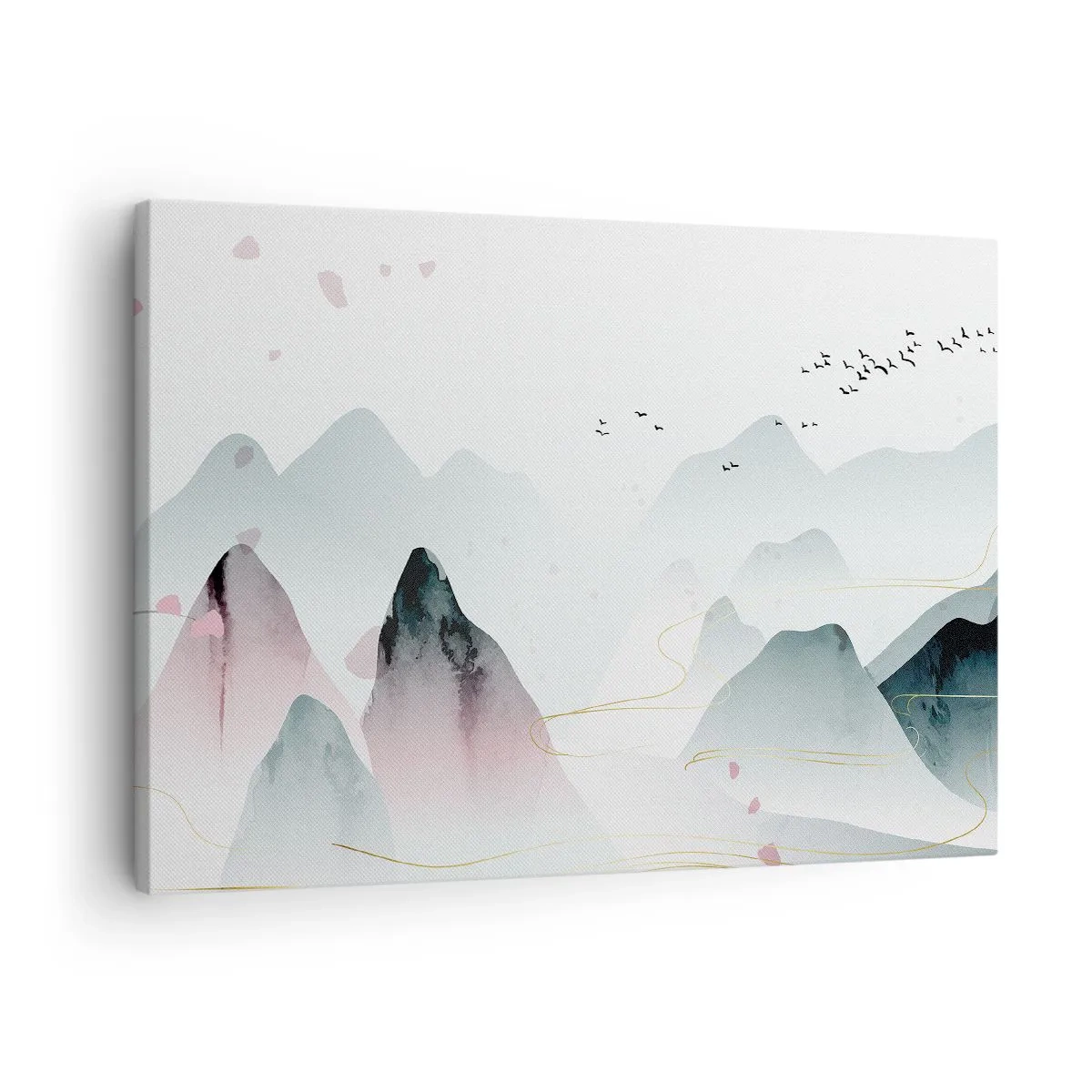 Bild auf Leinwand - Leinwandbild - Abstrakte Berge in Pastelltönen - 70x50cm - Über die Gipfel - Moderne Wanddekoration für Wohnzimmer und Schlafzimmer ARTTOR