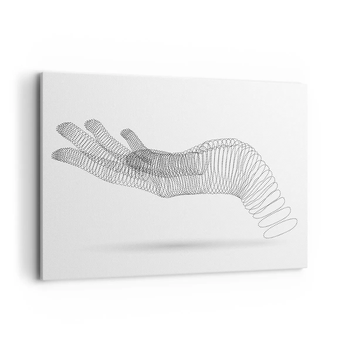 Bild auf Leinwand - Leinwandbild - Eine minimalistische Illustration einer Hand aus schwarzen Punkten auf weißem Hintergrund. - 100x70cm - Federnde Hand - Moderne Wanddekoration für Wohnzimmer und Schlafzimmer ARTTOR