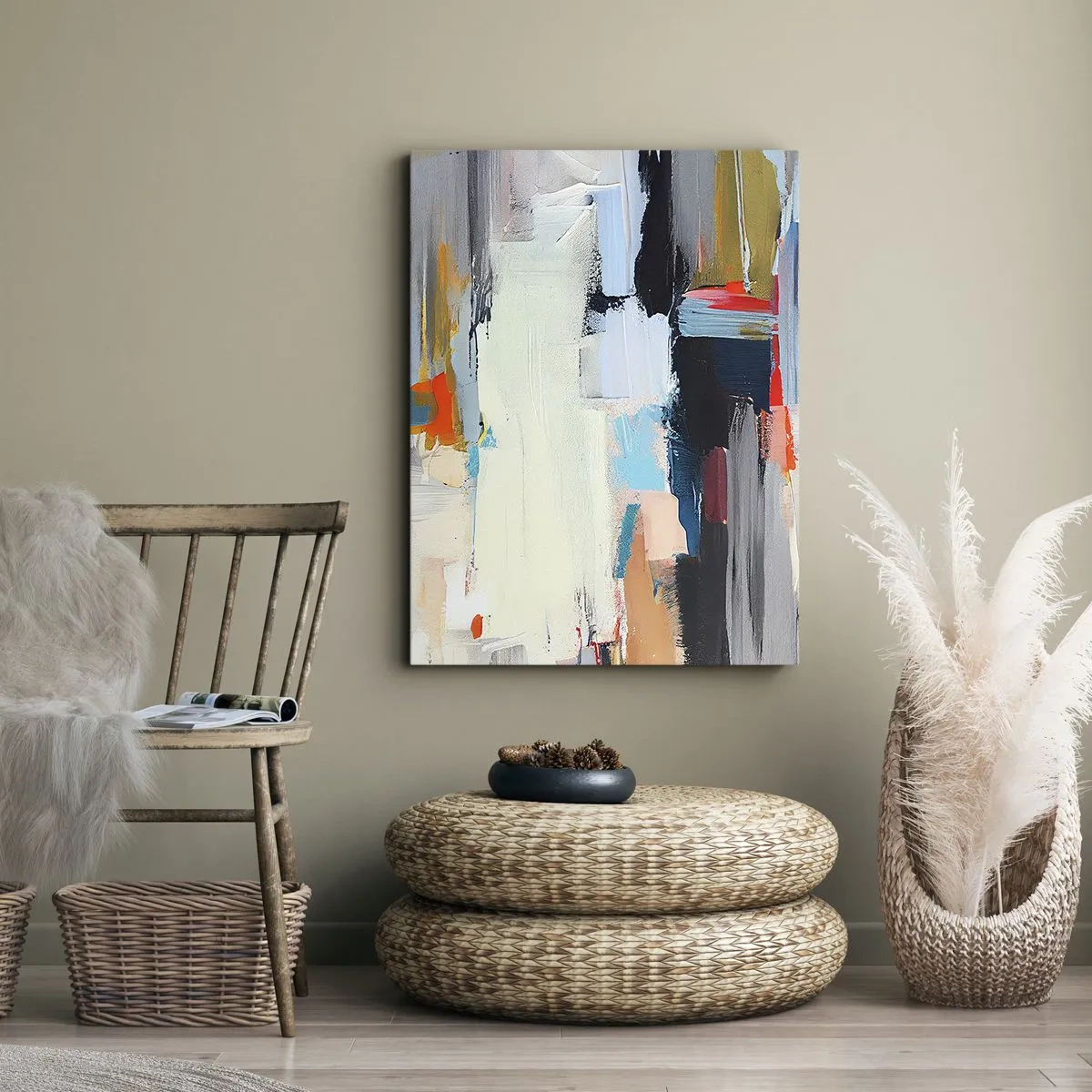 Bild auf Leinwand - Leinwandbild - Farbenfrohe Abstraktion mit dynamischen Pinselstrichen - 80x120cm - Gibt es eine Methode? - Moderne Wanddekoration für Wohnzimmer und Schlafzimmer ARTTOR