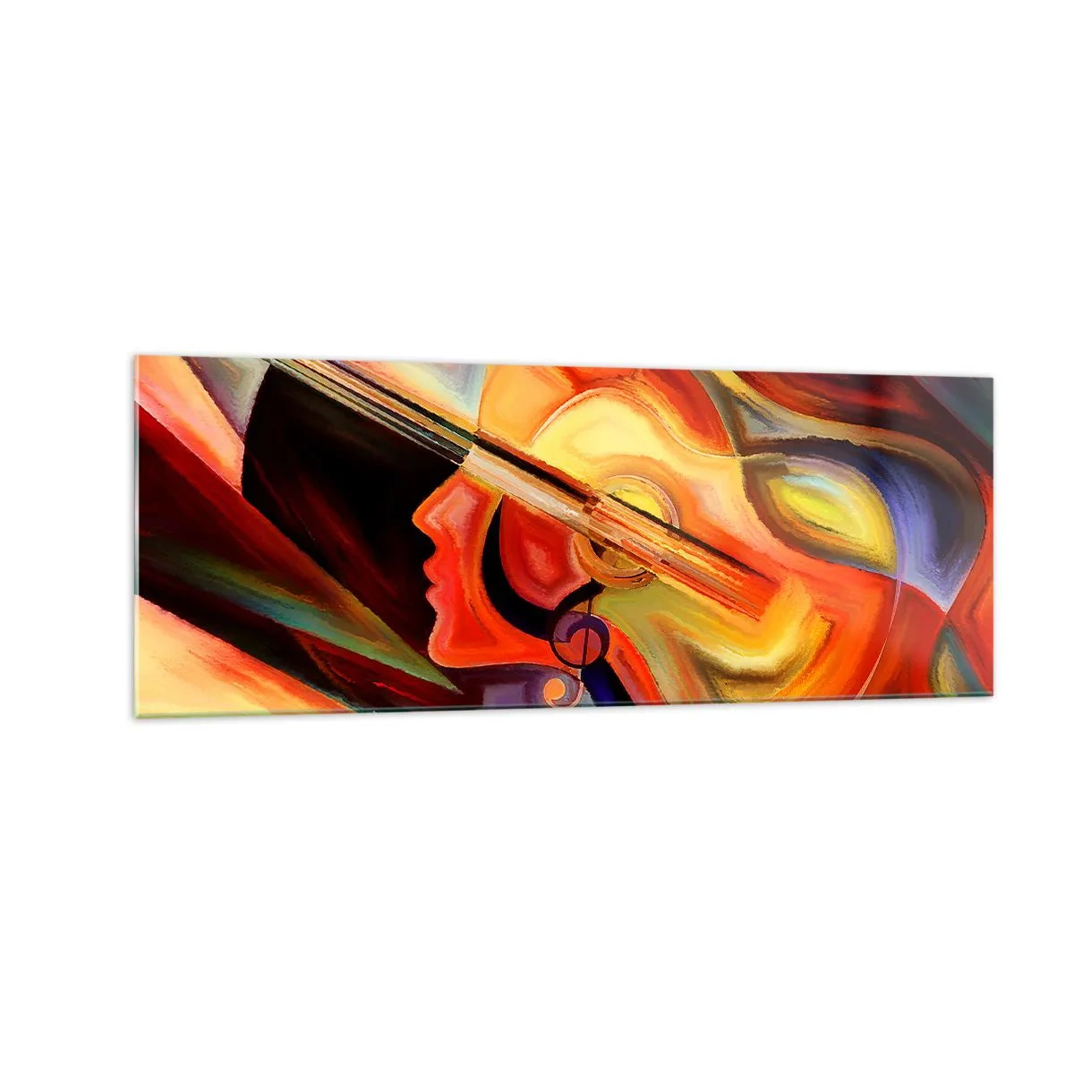 Glasbild - Bild auf glas - Bunte Abstraktion, inspiriert von Musik und Gitarre - 140x50cm - Alles ist gut - Moderne Wanddekoration für Wohnzimmer und Schlafzimmer ARTTOR