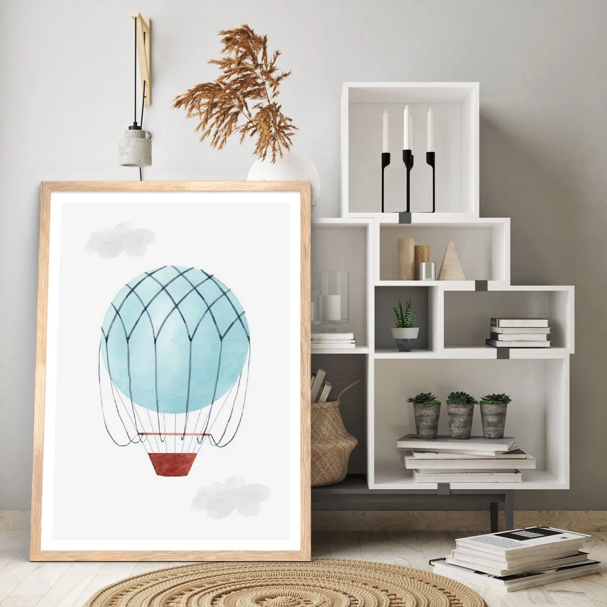 Poster in einem Rahmen aus heller Eiche - Ganz in den Wolken - 40x50 cm
