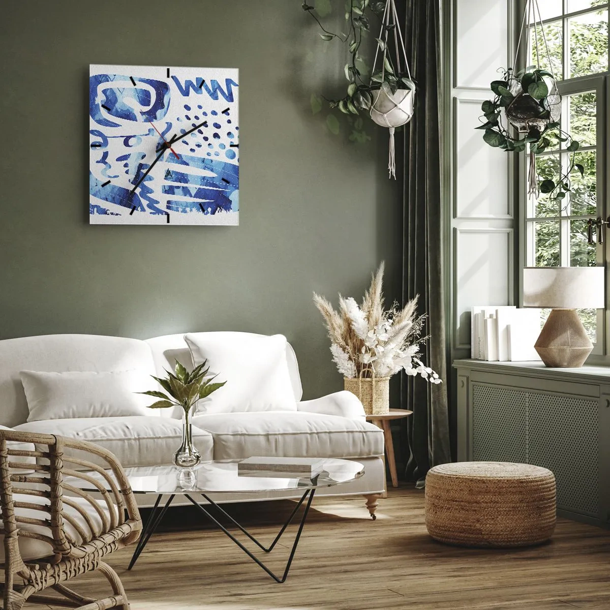 Wanduhr - Glasuhr - Abstraktes Muster in Blautönen - 30x30cm - Zurück zu den Wurzeln - Moderne Wanddekoration für Wohnzimmer und Schlafzimmer ARTTOR