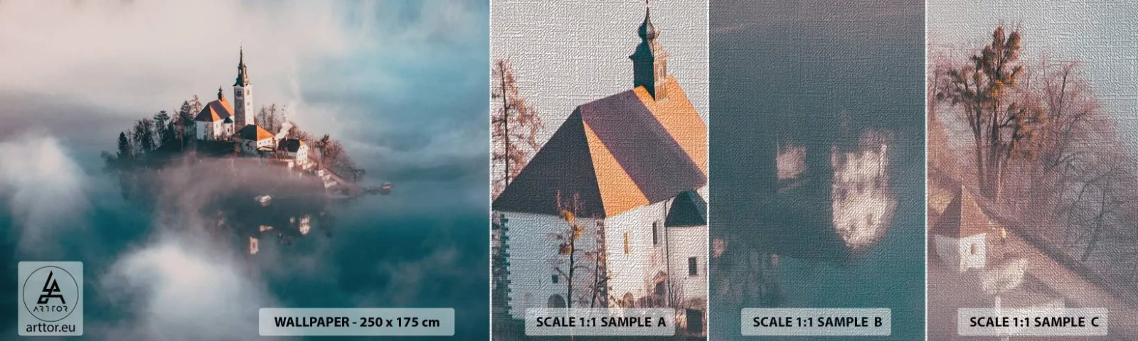 Fototapeten Muster Premium Canvas - Trauminsel - Landschaft, Die Architektur, Kirche - 100x30 cm
