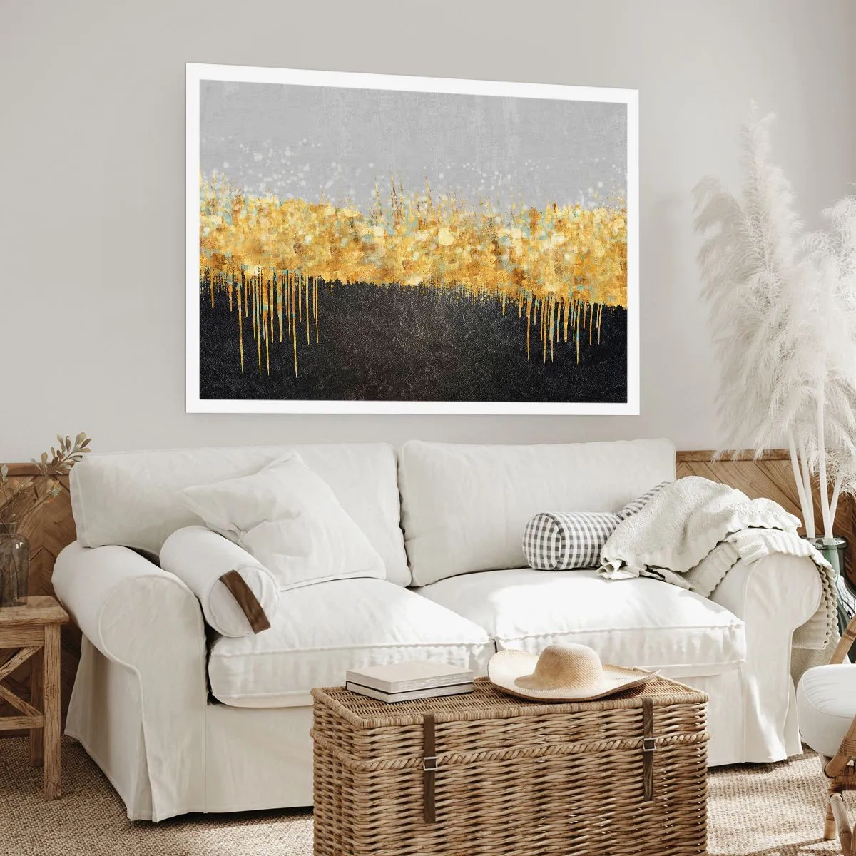 Poster - Abstrakte Komposition in Gold- und Schwarztönen - 100x70cm - Nach innen und nach oben - Moderne Wanddekoration für Wohnzimmer und Schlafzimmer ARTTOR