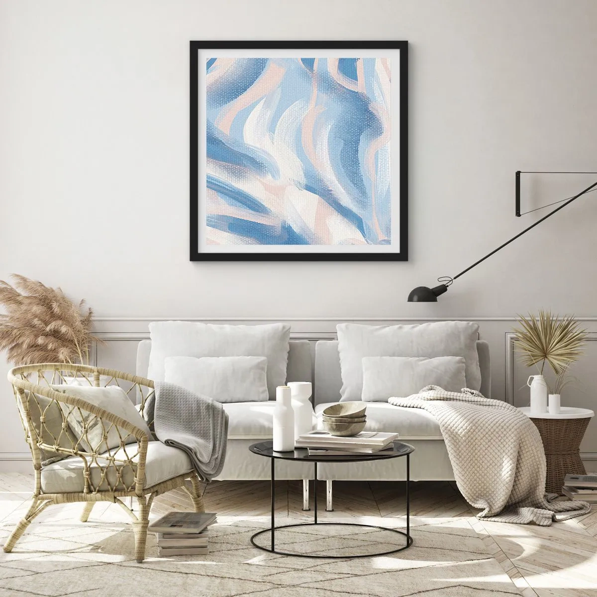 Poster in einem schwarzem Rahmen - Blaue Wellen - 40x40 cm