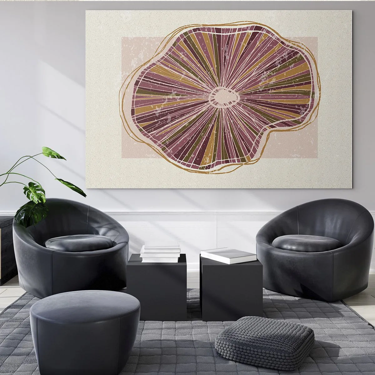 Glasbild - Bild auf glas - Eine strahlende organische Form in Rosa- und Brauntönen - 70x50cm - Strahlende Abstraktion - Moderne Wanddekoration für Wohnzimmer und Schlafzimmer ARTTOR