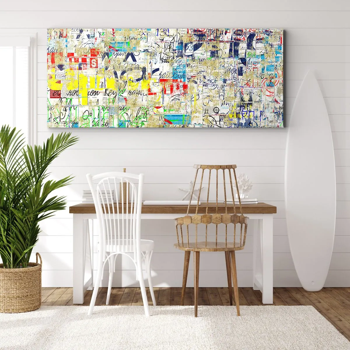 Bild auf Leinwand - Leinwandbild - Abstrakte Graffiti mit bunten Inschriften und Mustern - 120x50cm - Es freut einfach die Augen - Moderne Wanddekoration für Wohnzimmer und Schlafzimmer ARTTOR