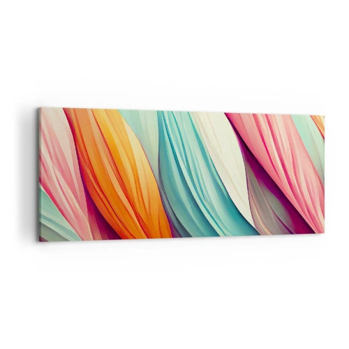 Bild auf Leinwand - Leinwandbild - Abstrakte Linien in Pastell- und leuchtenden Farben - 120x50cm - Regenbogengewebe - Moderne Wanddekoration für Wohnzimmer und Schlafzimmer ARTTOR