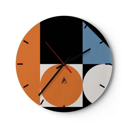 Wanduhr - Glasuhr - Bunte geometrische Komposition mit Kreisen und Rechtecken - 30x30cm - Bebilderte Anordnung - Moderne Wanddekoration für Wohnzimmer, Küche und Schlafzimmer ARTTOR