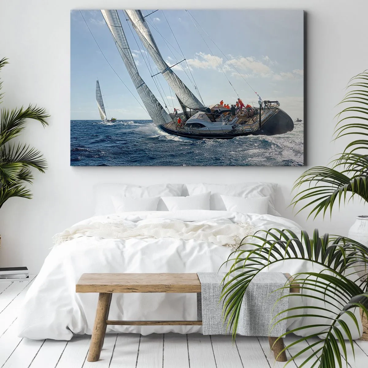 Bild auf Leinwand - Leinwandbild - Yachtrennen auf offener See unter blauem Himmel - 120x80cm - Lass den Besseren sich durchsetzen - Moderne Wanddekoration für Wohnzimmer und Schlafzimmer ARTTOR