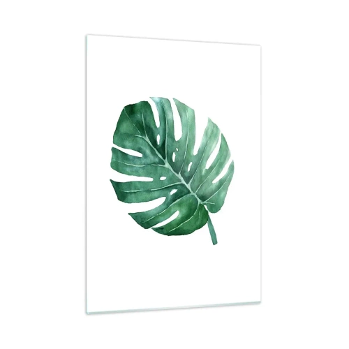 Glasbild - Bild auf glas - Grünes Monstera-Blatt auf weißem Hintergrund - 50x70cm - Grünes Konzept - Moderne Wanddekoration für Wohnzimmer und Schlafzimmer ARTTOR