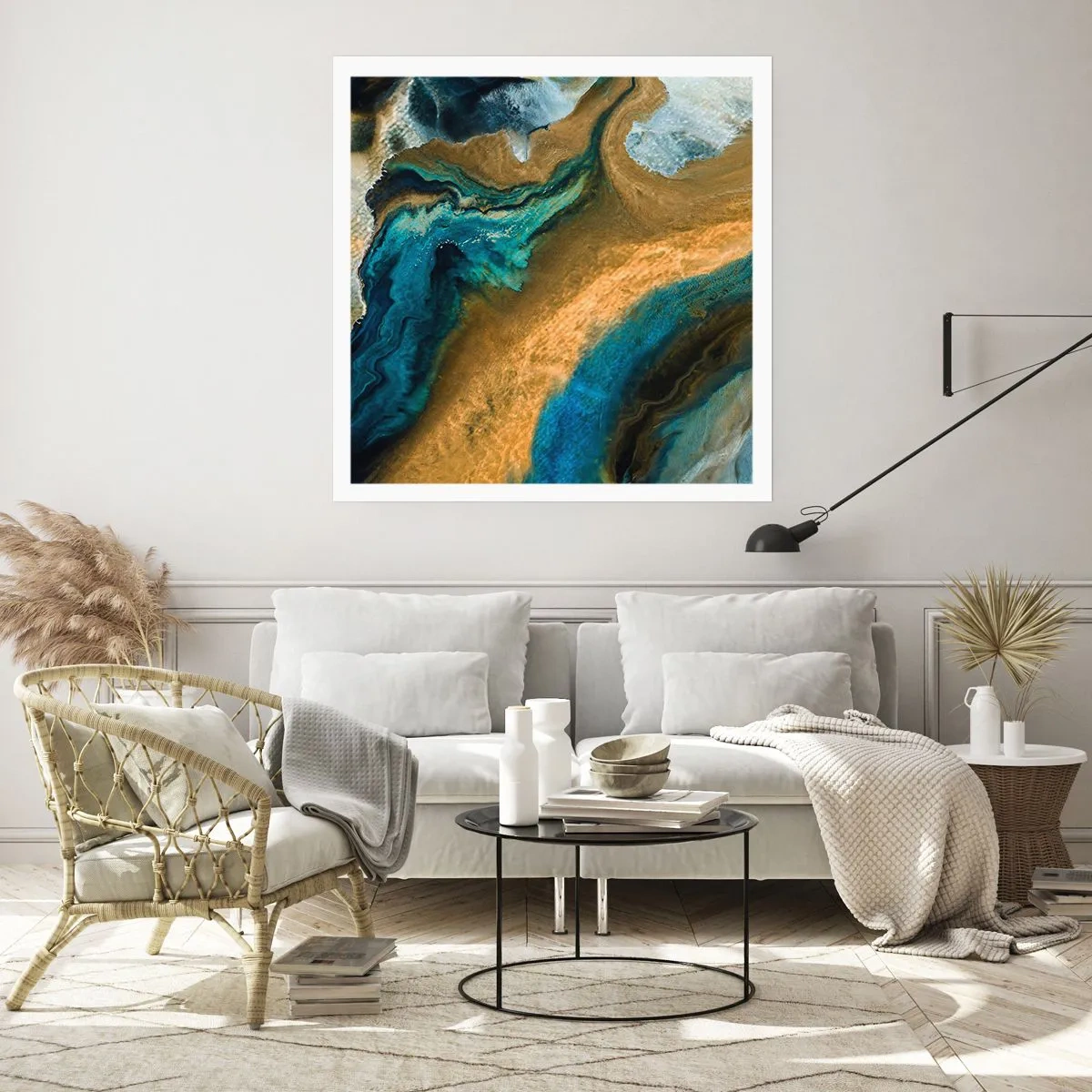 Poster - Blau - Gelb - gegenseitige Beeinflussung - 50x50 cm