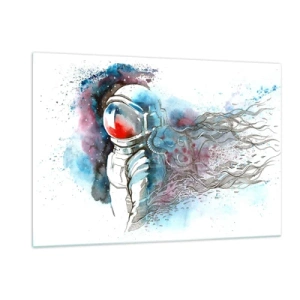 Glasbild - Bild auf glas - Astronaut in einer dynamischen Aquarell-Weltraumkulisse - 120x80cm - Allein mit Platz - Moderne Wanddekoration für Wohnzimmer und Schlafzimmer ARTTOR