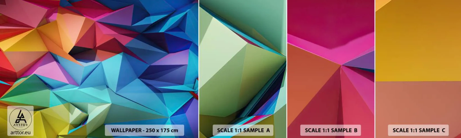 Fototapetenmuster Standard Eco - Regenbogen-Origami - Abstraktion, 3D, Grafik - 100x30 cm