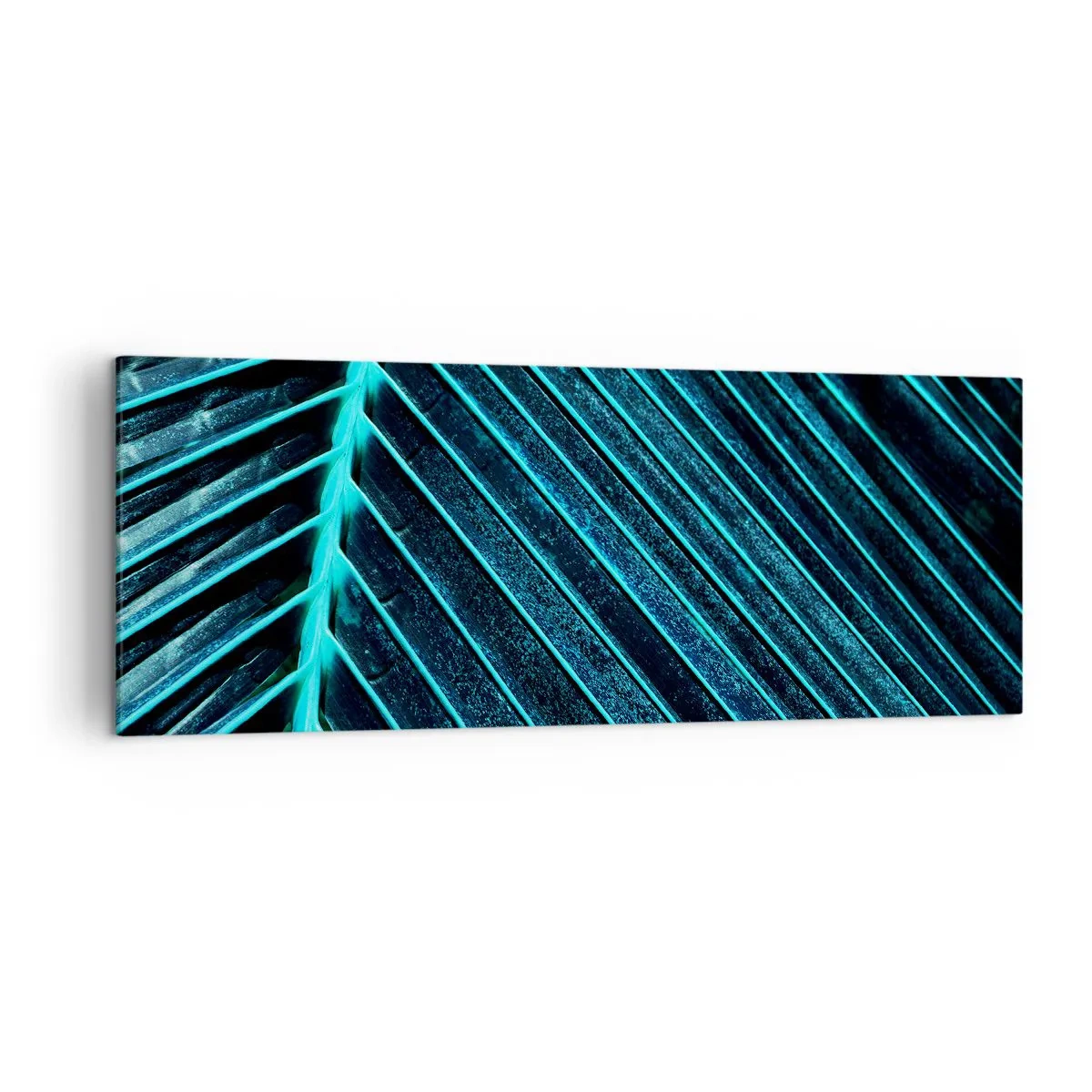 Bild auf Leinwand - Leinwandbild - Makrofotografie eines Blattes in Türkis- und Marineblautönen - 140x50cm - Grüne Textur - Moderne Wanddekoration für Wohnzimmer und Schlafzimmer ARTTOR