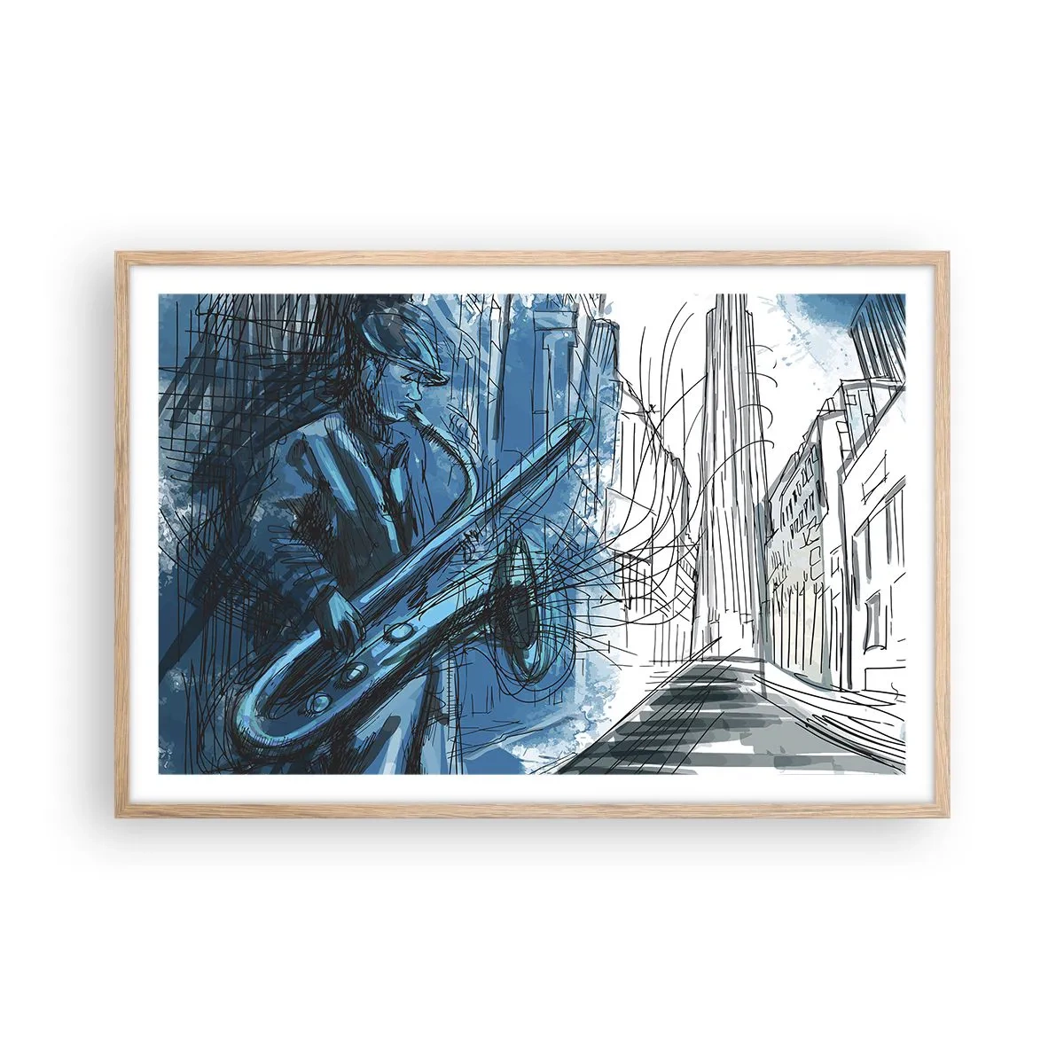 Poster in einem Rahmen aus heller Eiche - Urbane Rhapsodie - 91x61 cm