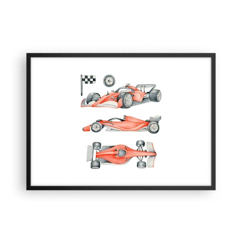 Poster in einem schwarzem Rahmen - Ein roter Rennwagen mit einer Zielflagge - 70x50cm - Dem Traum folgen - Moderne Wanddekoration für Wohnzimmer und Schlafzimmer ARTTOR