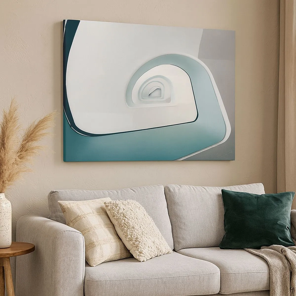 Bild auf Leinwand - Leinwandbild - Minimalistische Architektur mit abgerundeten Linien - 70x50cm - Bis zum Ende des Blaus - Moderne Wanddekoration für Wohnzimmer und Schlafzimmer ARTTOR