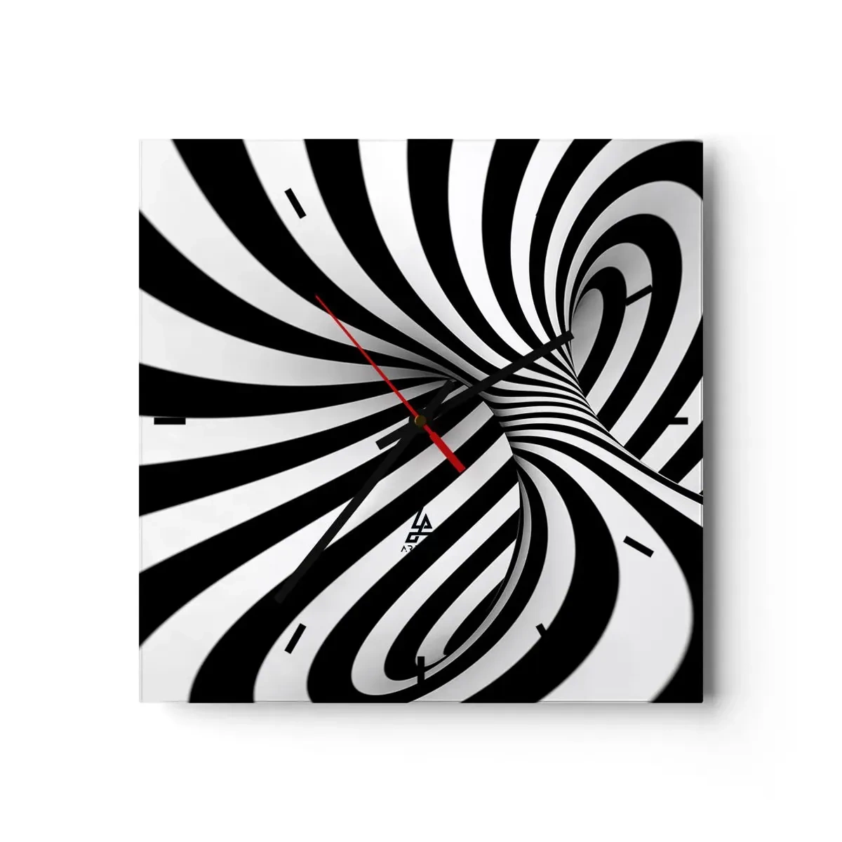Wanduhr - Glasuhr - Abstrakter Tunnel mit schwarz-weißen Spiralstreifen - 30x30cm - Komposition: Tanzraum - Moderne Wanddekoration für Wohnzimmer und Schlafzimmer ARTTOR