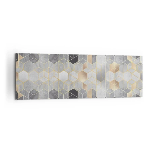 Bild auf Leinwand - Leinwandbild - Geometrisches Muster in goldenen Farbtönen - 160x50cm - Diamant-Komposition - Moderne Wanddekoration für Wohnzimmer und Schlafzimmer ARTTOR