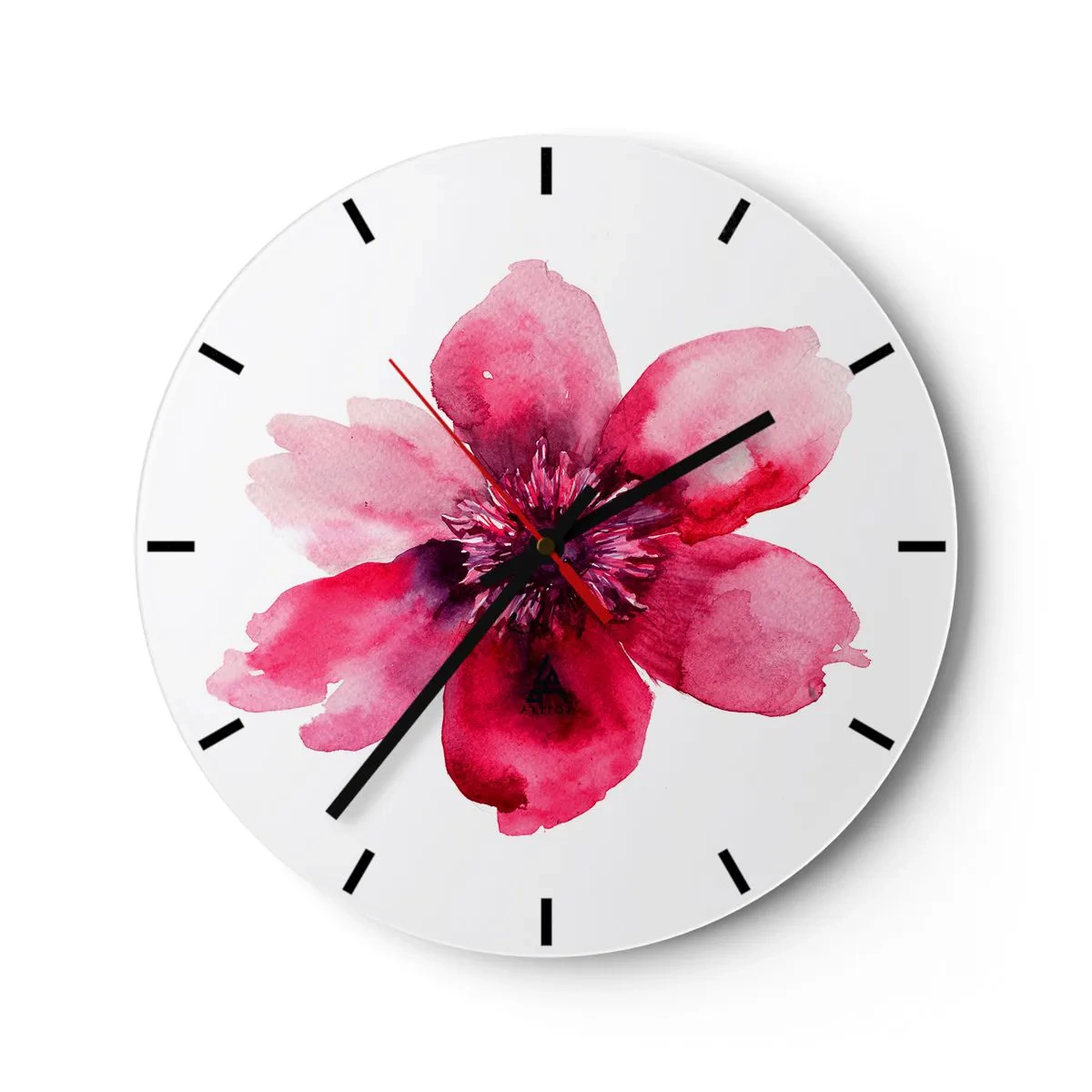 Wanduhr - Glasuhr - Aquarell rote Blumenkomposition - 30x30cm - Ein nach Karmin duftender Kuss - Moderne Wanddekoration für Wohnzimmer, Küche und Schlafzimmer ARTTOR