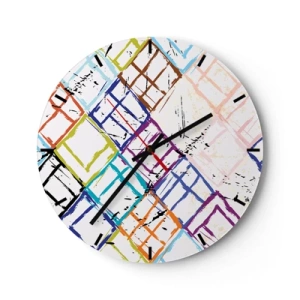 Wanduhr - Glasuhr - Bunte abstrakte Linien bilden geometrische Formen - 30x30cm - Zellen zu vermieten - Moderne Wanddekoration für Wohnzimmer, Küche und Schlafzimmer ARTTOR