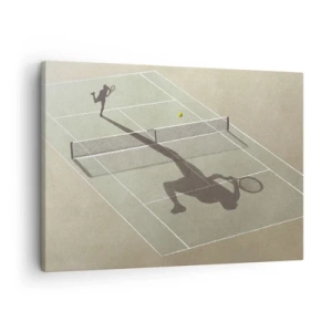 Bild auf Leinwand - Leinwandbild - Der Schatten eines Tennisspielers auf dem Platz während eines Tennisspiels - 70x50cm - Überwinde dich selbst - Moderne Wanddekoration für Wohnzimmer und Schlafzimmer ARTTOR
