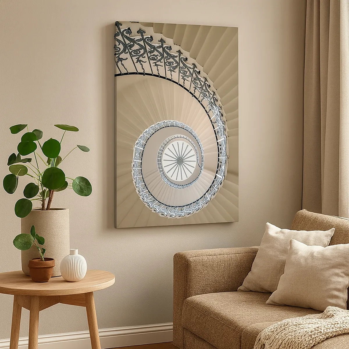 Bild auf Leinwand - Leinwandbild - Wendeltreppe in elegantem geometrischem Ansatz - 50x70cm - Im Inneren der Muschel - Moderne Wanddekoration für Wohnzimmer und Schlafzimmer ARTTOR