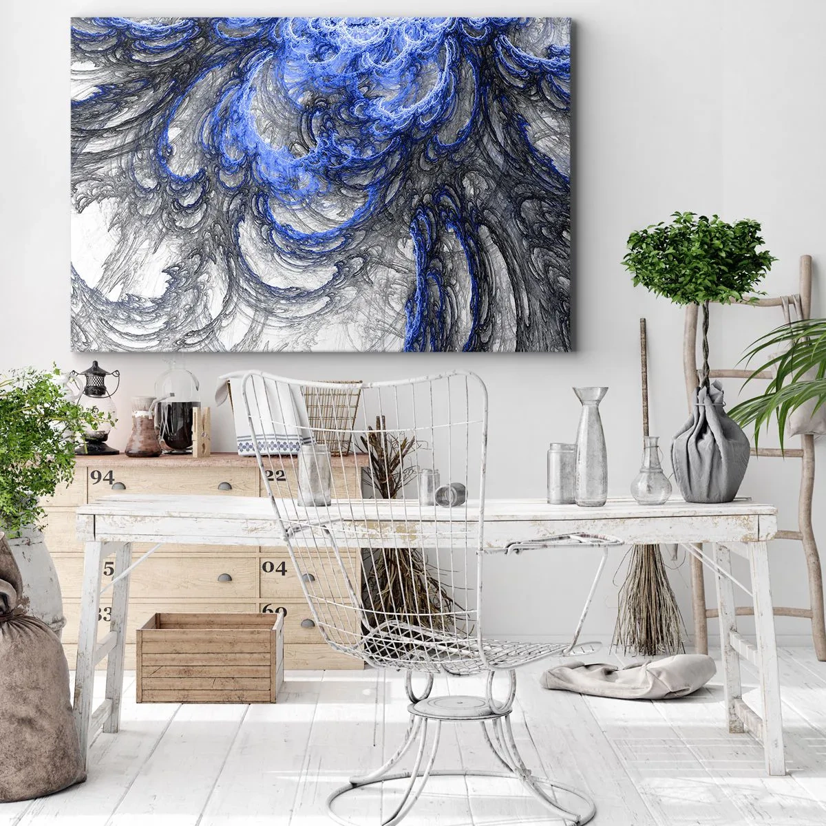 Bild auf Leinwand - Leinwandbild - Abstrakte Wellen in Blau- und Grautönen - 70x50cm - Die Geburt einer Welle - Moderne Wanddekoration für Wohnzimmer und Schlafzimmer ARTTOR
