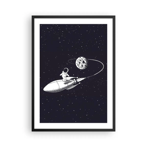 Poster in einem schwarzem Rahmen - Ein Astronaut steht auf einer Rakete im Weltraum - 50x70cm - Weltraumsurfer - Moderne Wanddekoration für Wohnzimmer und Schlafzimmer ARTTOR