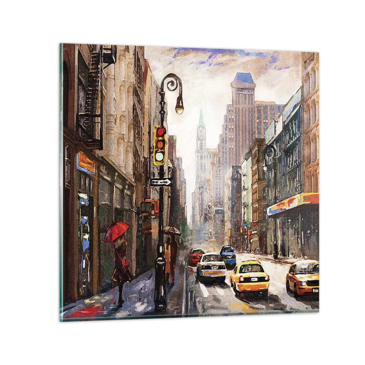 Glasbild - Bild auf glas - New York - auch im Regen bunt - 70x70 cm
