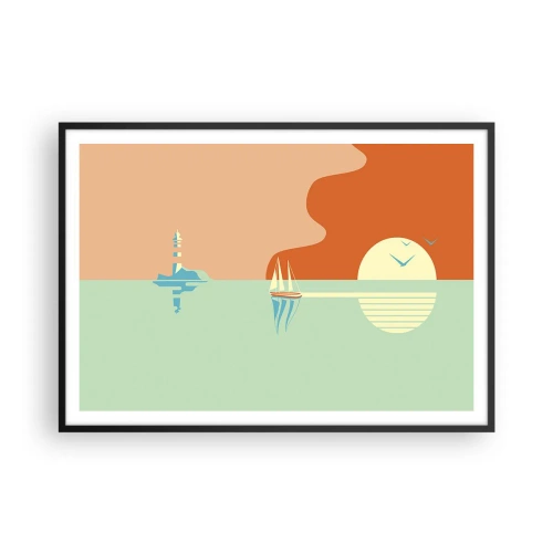 Poster in einem schwarzem Rahmen - Eine minimalistische Meereslandschaft mit einem Segelboot und einem Sonnenuntergang - 100x70cm - Die perfekte Meereslandschaft - Moderne Wanddekoration für Wohnzimmer und Schlafzimmer ARTTOR