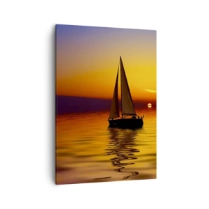 Bild auf Leinwand - Leinwandbild - Ein Segelboot auf ruhiger See bei Sonnenuntergang - 50x70cm - Wie ruhig es hier in der Abenddämmerung ist... - Moderne Wanddekoration für Wohnzimmer und Schlafzimmer ARTTOR