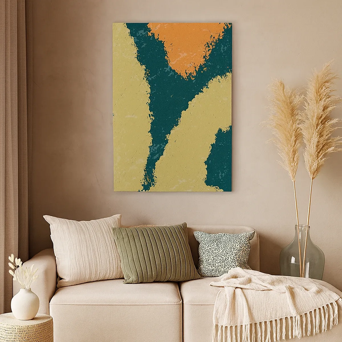 Bild auf Leinwand - Leinwandbild - Abstrakte Flecken in erdigen und grünen Farben - 50x70cm - Abstraktion – langsame Bewegung - Moderne Wanddekoration für Wohnzimmer und Schlafzimmer ARTTOR