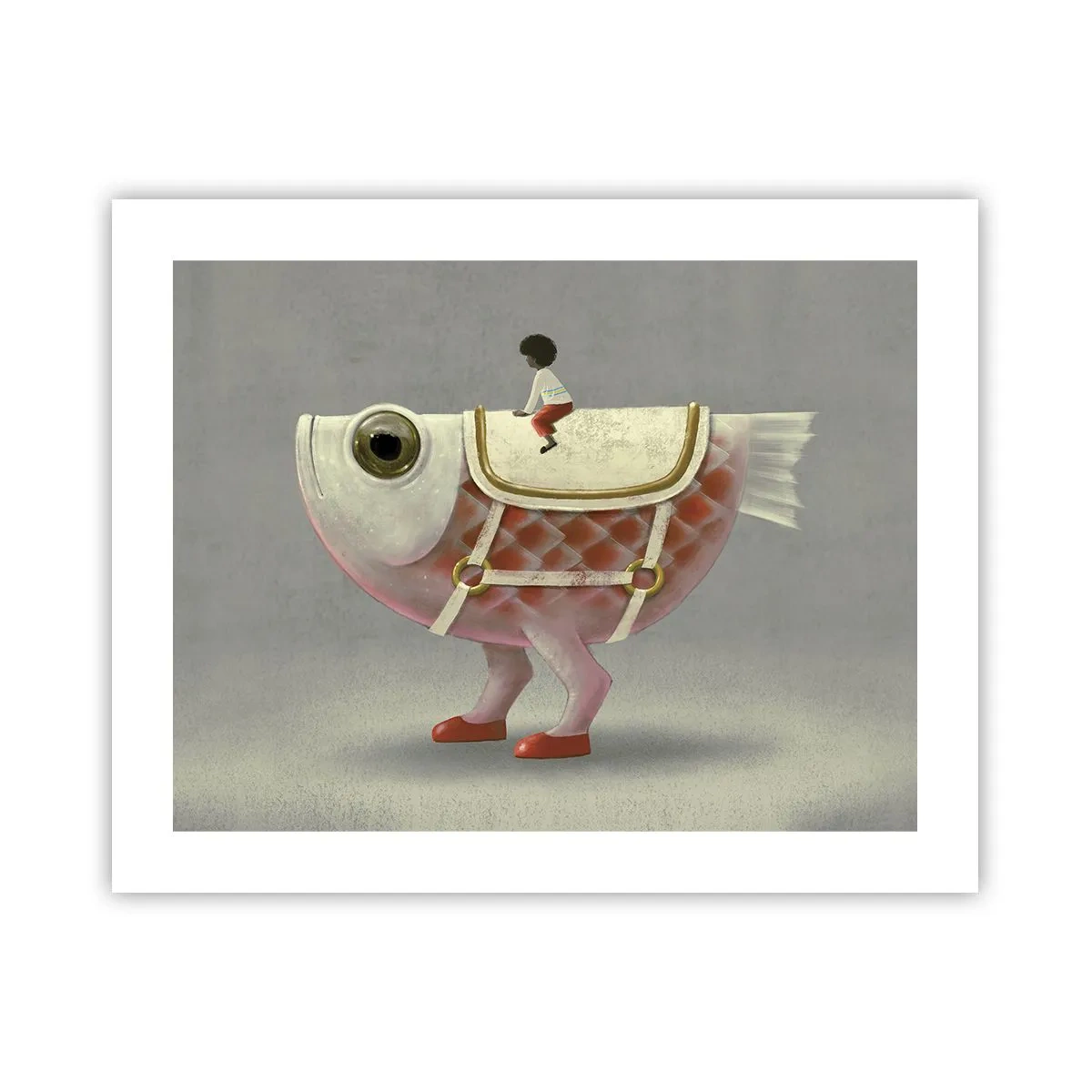 Poster - Reiter auf einem surrealen Fisch - 50x40 cm
