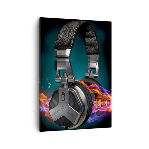 Bild auf Leinwand - Leinwandbild - Schwarze Kopfhörer mit farbenfrohem Musikvisualisierungseffekt - 50x70cm - Feuer der Musik - Moderne Wanddekoration für Wohnzimmer und Schlafzimmer ARTTOR