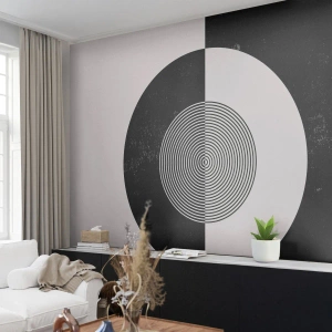Fototapete Premium Sand - Schwarz-weiße geometrische Abstraktion mit Kreisen - 100x70cm - Harmonie in Schwarz und Weiß - Moderne Wanddekoration für Wohnzimmer und Schlafzimmer ARTTOR