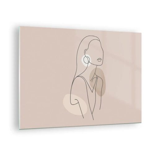 Glasbild - Bild auf glas - Eine minimalistische Silhouette einer Frau auf beigem Hintergrund - 70x50cm - Mädchenhafte Ikone - Moderne Wanddekoration für Wohnzimmer und Schlafzimmer ARTTOR
