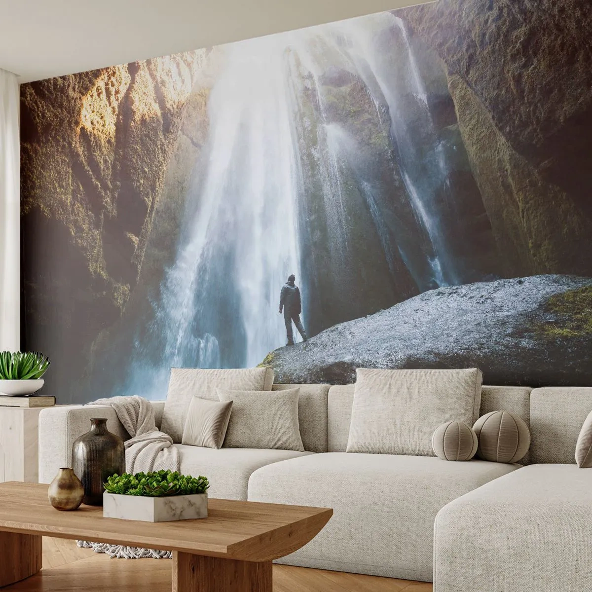 Fototapete Standard Eco - Wiederherstellung der Proportionen - Wasserfall, Felsen, Höhle - 200x140 cm