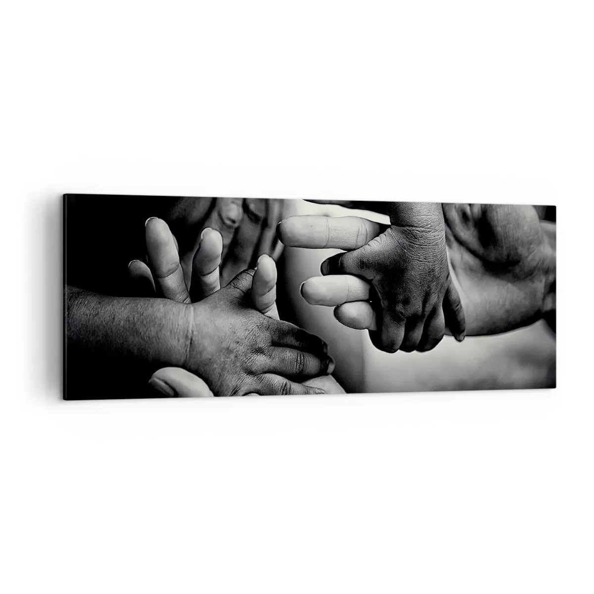 Bild auf Leinwand - Leinwandbild - Schwarze und weiße Hände verschiedener Generationen - 140x50cm - Mensch sein - Moderne Wanddekoration für Wohnzimmer und Schlafzimmer ARTTOR