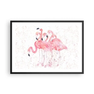 Poster in einem schwarzem Rahmen - Rosa Flamingos im künstlerischen Aquarellstil - 70x50cm - Rosa Ensemble - Moderne Wanddekoration für Wohnzimmer und Schlafzimmer ARTTOR