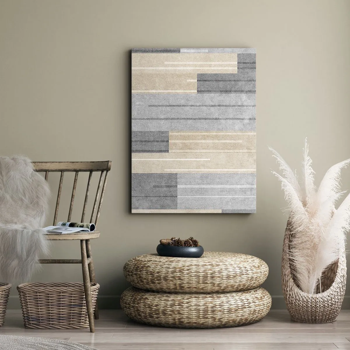 Bild auf Leinwand - Leinwandbild - Geometrische Komposition in Grau- und Beigetönen - 70x100cm - Komposition: Vertikal halten - Moderne Wanddekoration für Wohnzimmer und Schlafzimmer ARTTOR