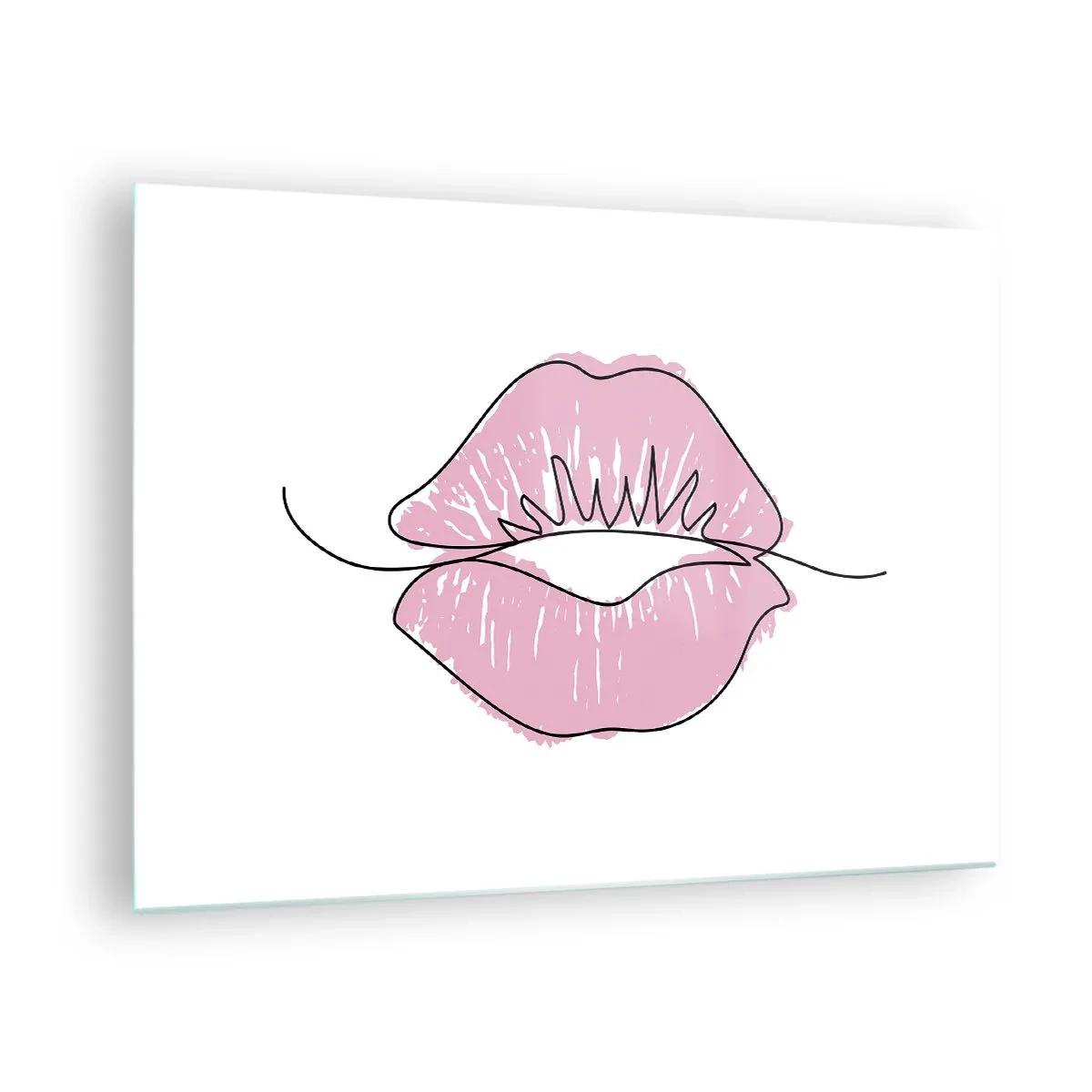 Glasbild - Bild auf glas - Abstraktes Bild von Lippen in Rosa- und Schwarztönen - 70x50cm - Bereit zum Küssen? - Moderne Wanddekoration für Wohnzimmer und Schlafzimmer ARTTOR
